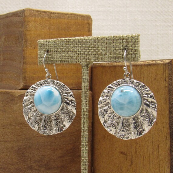 Sterling Silver Larimar Wire Dangle Earrings + - image 3