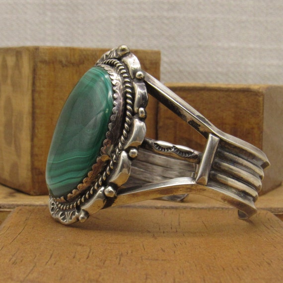 Large Sterling Silver and Malachite Navajo Style … - image 3