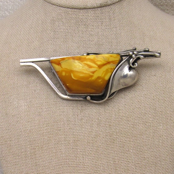 Sterling Silver Amber Color Pin +