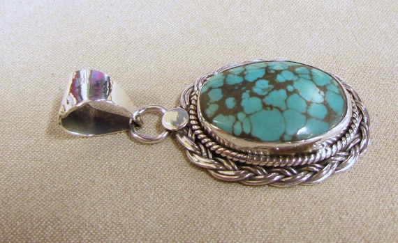 Sterling Silver and Turquoise Pendant with Braided Silver Border Etsy