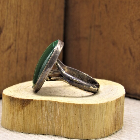 Sterling Silver and Malachite Ring Size 5 3/4 + - image 3