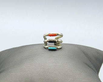 Sterling Silver with Turquoise, Coral, and Onyx Ear Cuff