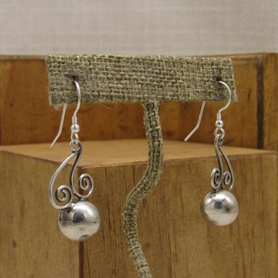 Sterling Silver Dangle Wire Scroll and Silver Bea… - image 2