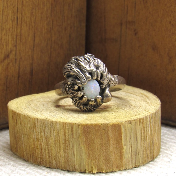 Sterling Silver Opal Ring with Unique Setting - S… - image 1