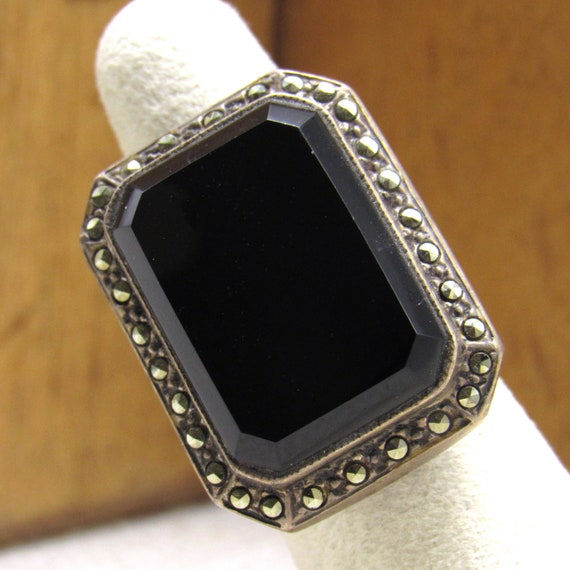 Sterling Silver and Marcasite Rectangular Ring  S… - image 5