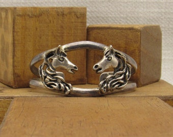 Sterling Silver Horse Heads Cuff Bracelet +