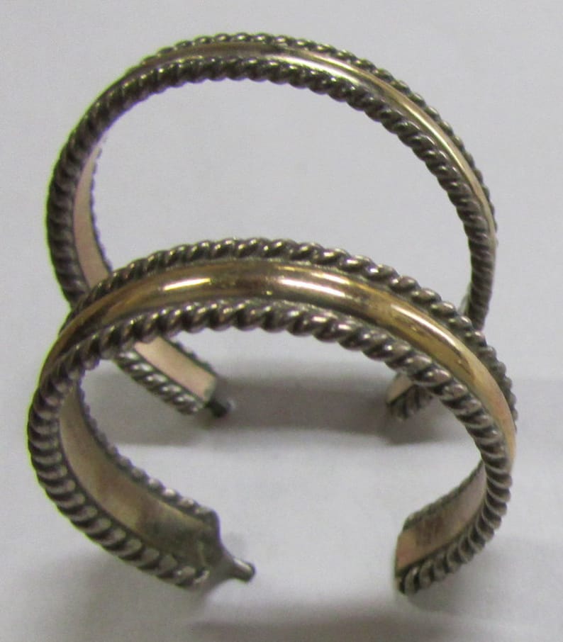 Navajo Tahe Sterling Silver and Gold Filled Post Hoop Earrings