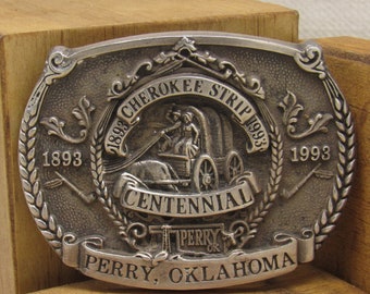 Limited Edition Sterling Silver Cherokee Strip Perry Oklahoma Belt Buckle +