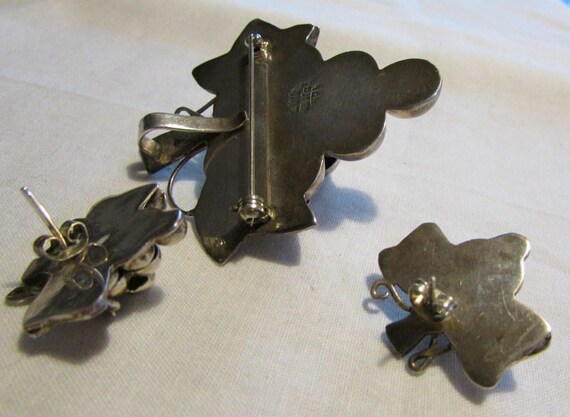 Sterling Silver Grape Cluster Pin/pendant and Post Earrings Set +