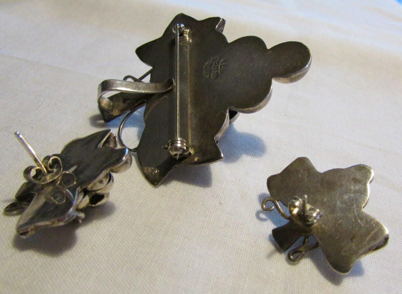 Sterling Silver Grape Cluster Pin/pendant and Post Earrings Set +