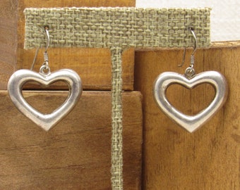 Sterling Silver Heart Dangle Wire Earrings +