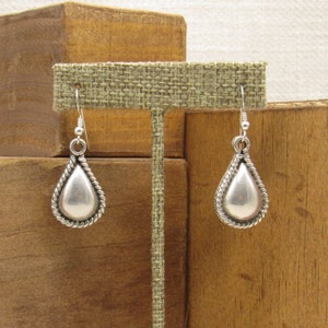 Teardrop Sterling Silver Dangle Wire Earrings +