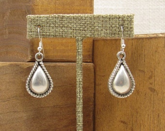 Teardrop Sterling Silver Dangle Wire Earrings +