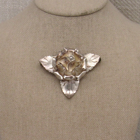 Sterling Silver Rose Pin from Mexico + - image 1