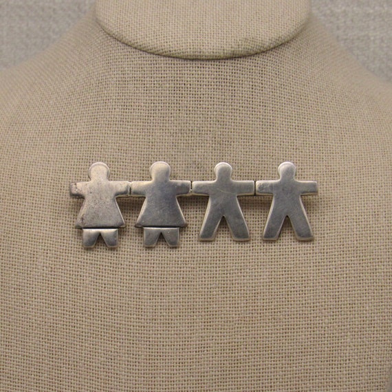 Sterling Silver Two Men Two Women Pin + - image 1