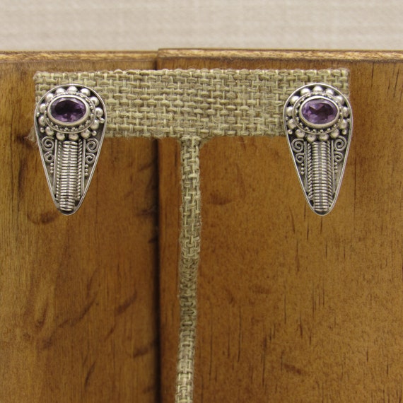 Sterling Silver and Faceted Amethyst Post Earrings +
