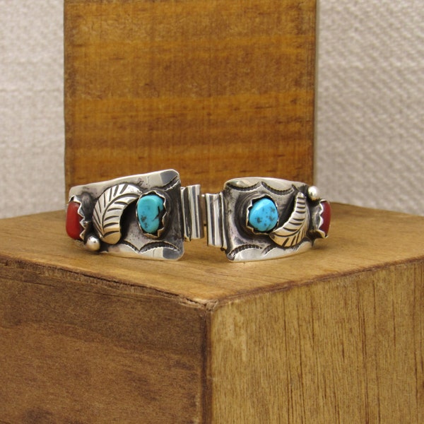 Women's Sterling Silver Coral and Turquoise Watch Band