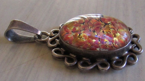 Sterling Silver and Pretty Pink Glass Pendant fro… - image 1