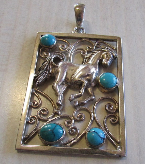 Sterling Silver and Turquoise Horse Pendant +