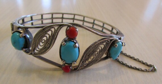 Sterling Silver and Turquoise Hinged Bracelet + - image 5