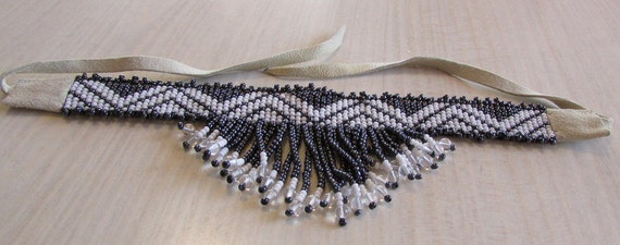 Metallic and White Seed Bead Handmade Choker + - image 1