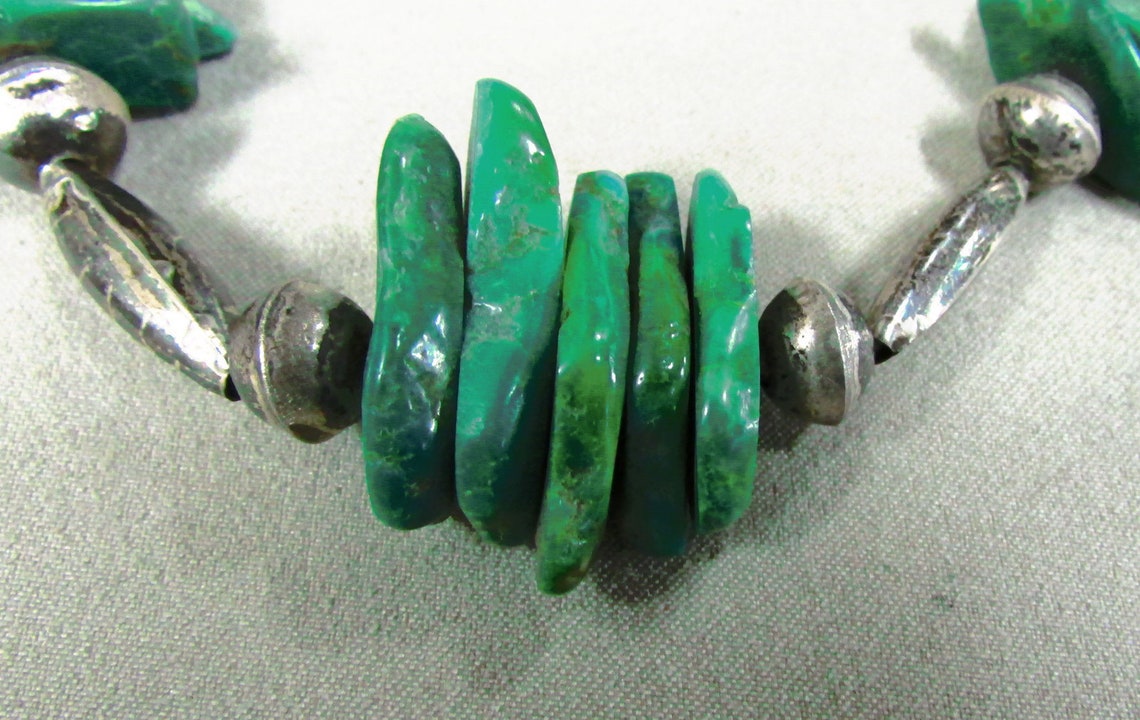 Sterling Silver Melon Beads and Turquoise Slab Necklace Etsy
