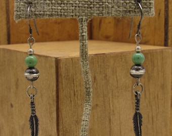 Southwest Sterling Silver and Green Turquoise Earrings +