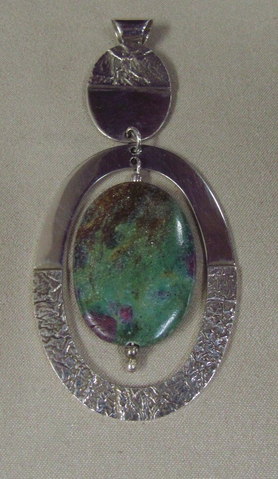Large  Sterling Silver and Ruby Zoisite Pendant f… - image 1
