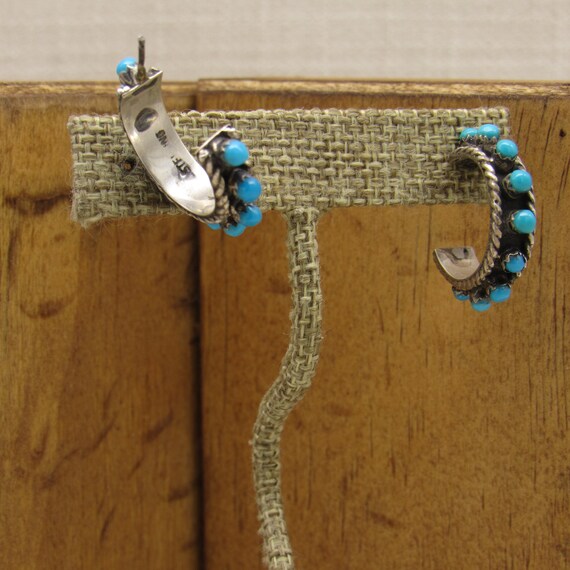 Sterling Silver and Faux Turquoise Hoop Post Earr… - image 5