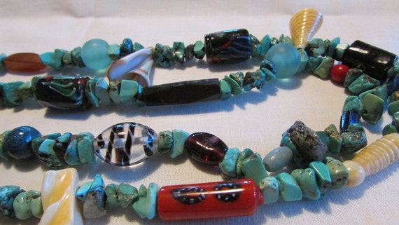 Two Strand Turquoise Treasure Necklace with Interesting Beads +