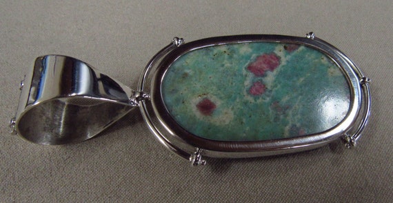 Large Sterling Silver Ruby Zoisite Pendant + - image 2