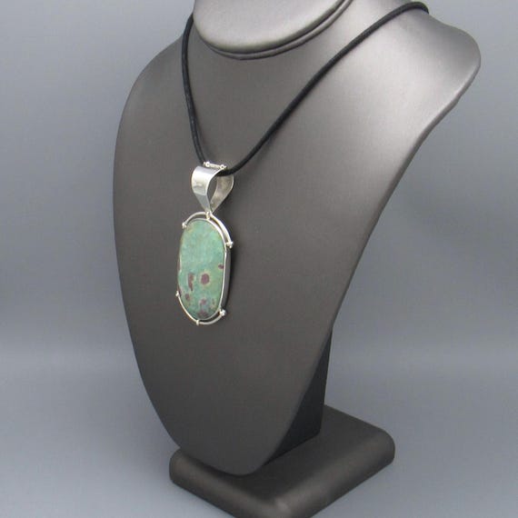 Large Vintage Sterling Silver Ruby Zoisite Pendan… - image 3