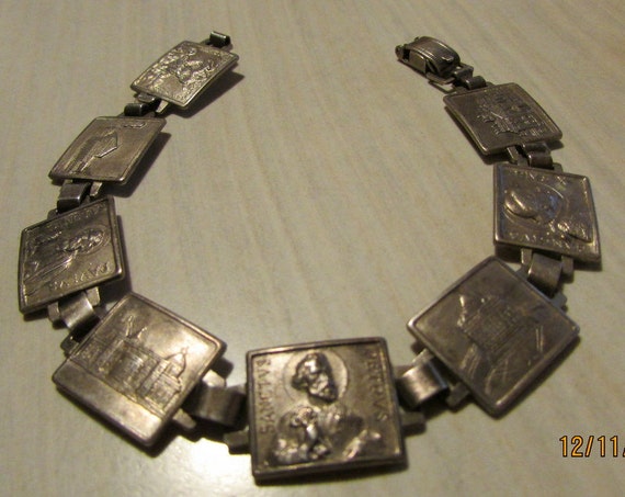 Sterling Silver Religious Link Bracelet Sancivs P… - image 1