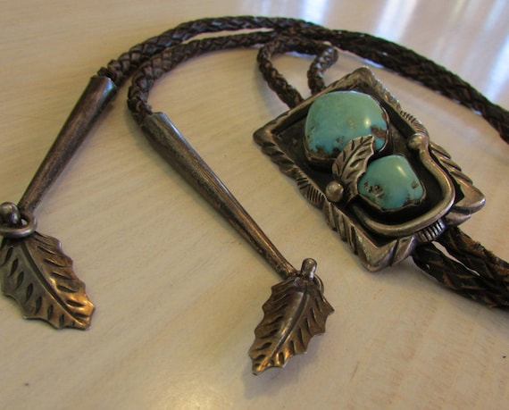 Vintage R Platero Silver and Turquoise Bolo Tie + - image 1