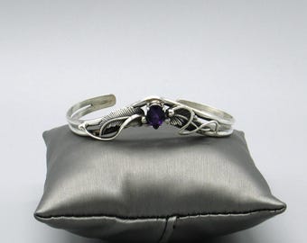 Sterling Silver Amethyst Cuff Bracelet by Tommie Secatero for Les Baker