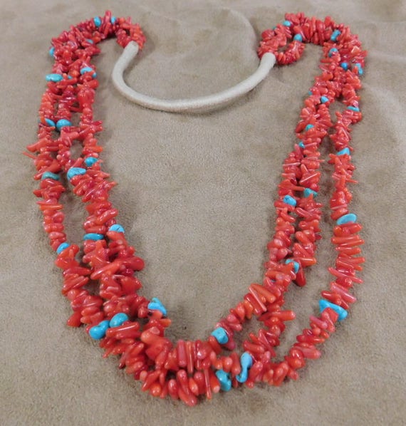 Italian Red Coral 3 Strand Necklace with Scattere… - image 1