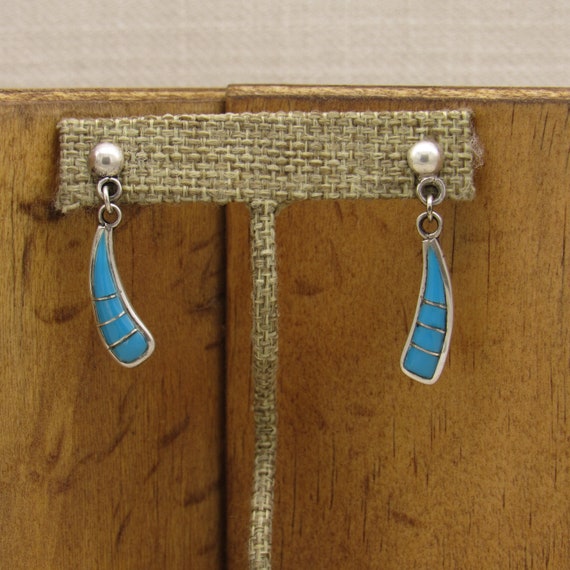 Sterling Silver Earrings with Turquoise Color Inlay +