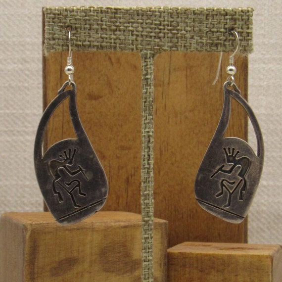 Sterling Silver Kokopelli Dangle Wire Earrings + - image 1