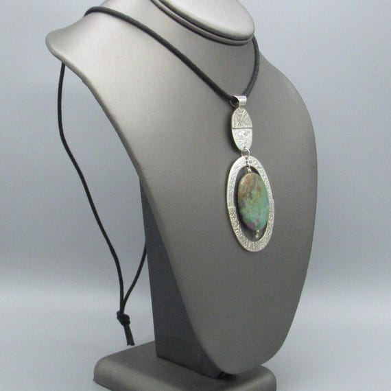 Bold Sterling Silver and Ruby Zoisite Pendant - image 4