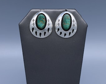 Sterling Silver Turquoise Southwestern Design Bear Paw Drop Earrings