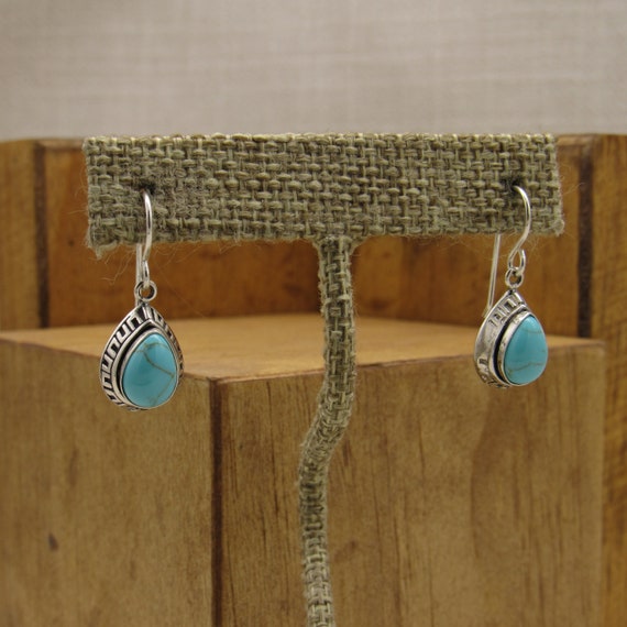 Sterling Silver and Faux Turquoise Dangle Earring… - image 2