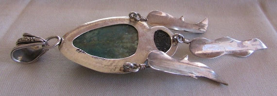 Sterling Silver and Turquoise Large Pendant with … - image 2