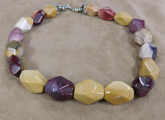 Purple and Tan Large Bead Necklace with Toggle Cl… - image 3