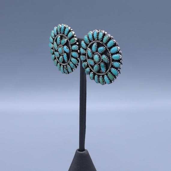 Handmade Native American Larry Moses Begay Turquoise Cluster Clip-On Earrings View 3