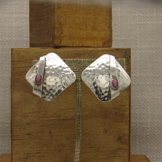 Hammered Sterling Silver Square Clip-On Earrings … - image 1