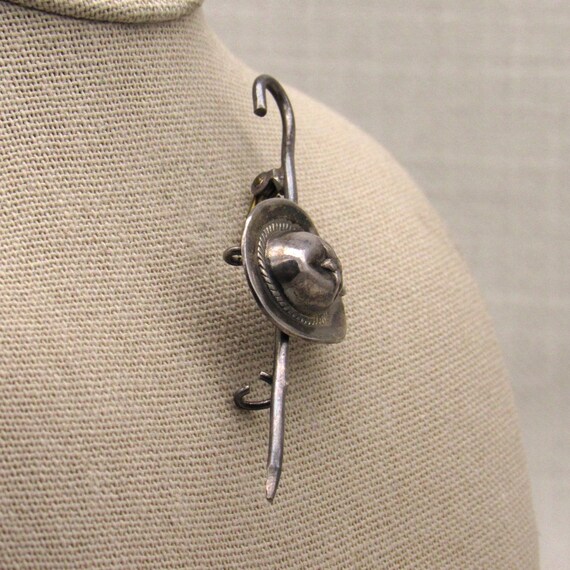 Unique Sterling Silver Hat and Cane Vintage Brooc… - image 2