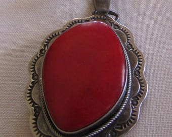 B. Johnson Signed Sterling Silver and Red Stone Pendant +