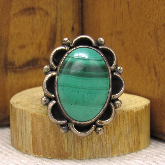 Sterling Silver and Malachite Ring Size 7 1/4 + - image 1