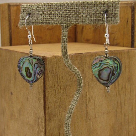 Abalone Shell Heart Dangle Wire Earrings + - image 3