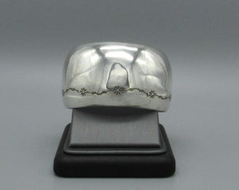 Vintage Sterling Silver Wide Band Cuff Bracelet with Floral Design